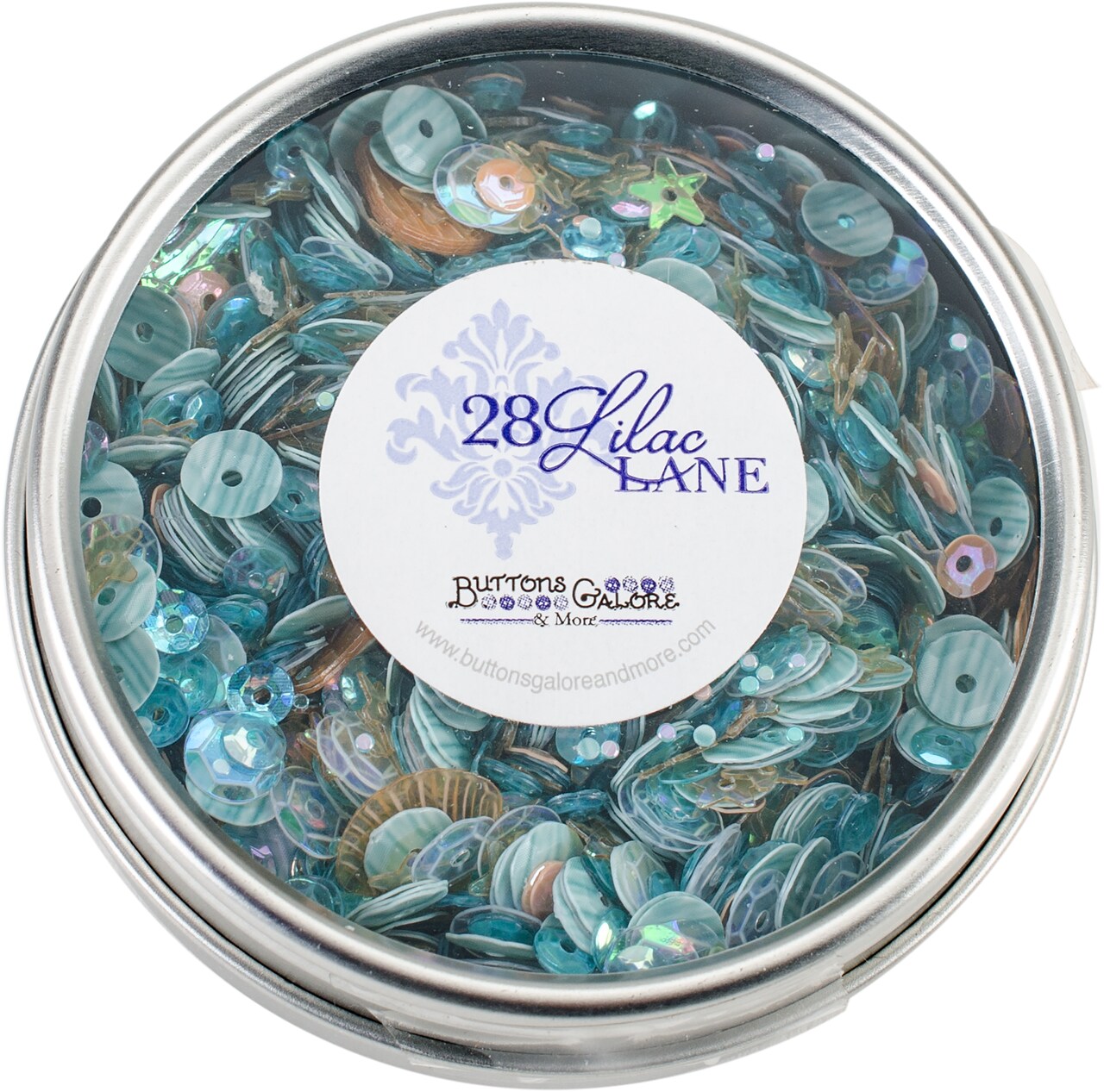 Buttons Galore 28 Lilac Lane Tin W/Sequins 40g-Seaside Holiday